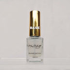 A bottle of Max Natural Breathable Nail Polish with a shiny gold cap and clear glass base, labeled 'BASE' in white text, set against a plain light gray background.
