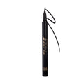 A black liquid eyeliner pen with a flexible tip, shown with a swatch of the product created by the pen.